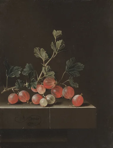 Gooseberries on a Table by Adriaen Coorte, painting, 1701