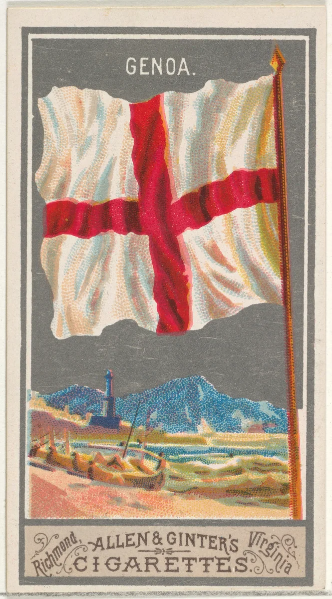 Genoa, from the City Flags series (N6) for Allen & Ginter Cigarettes Brands by Allen & Ginter, print, 1887