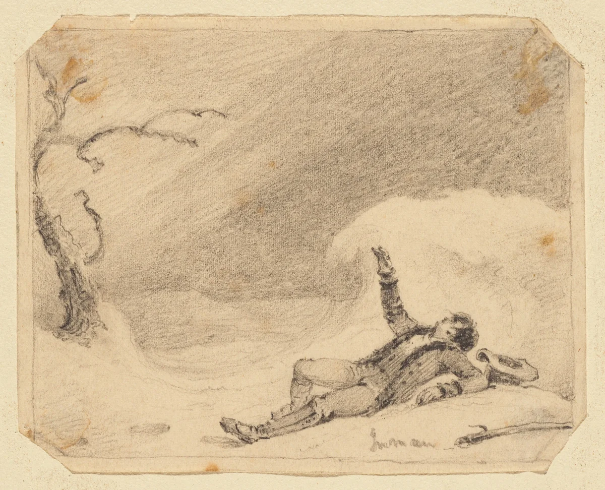Man in Snow by Henry Inman, drawing, 1820-1830