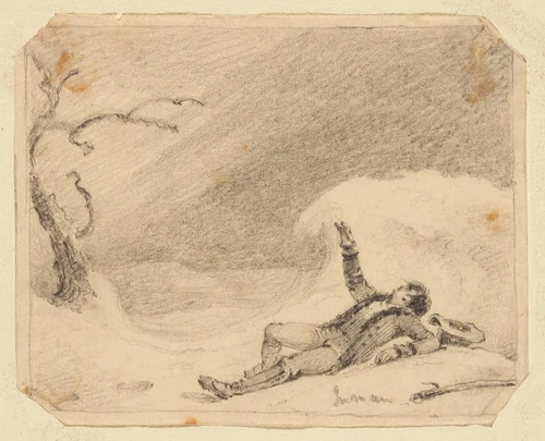 Man in Snow by Henry Inman, drawing, 1820-1830