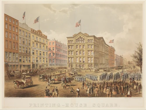 Printing-House Square, New York by Endicott & Co., print, 1866