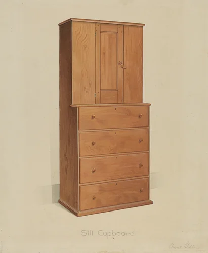 Shaker Sill Cupboard by Anne Ger, index of american design, 1935-1942