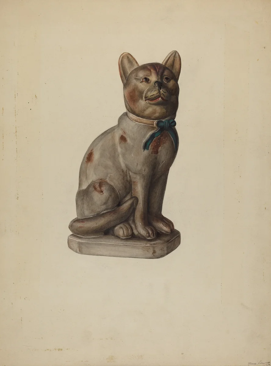 Pa. German Chalkware Cat with Mouse by Mina Lowry, index of american design, 1938