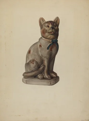 Pa. German Chalkware Cat with Mouse by Mina Lowry, index of american design, 1938