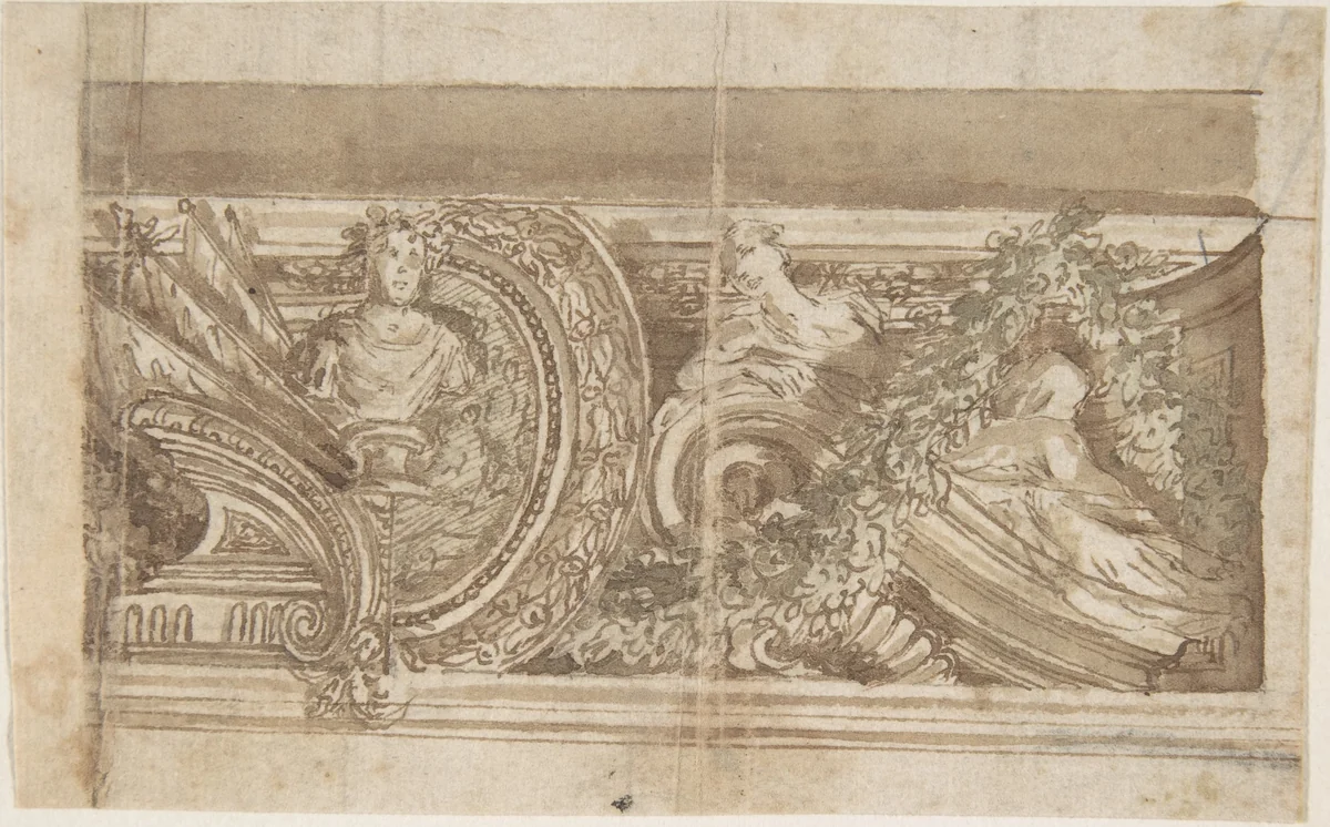 Design for Part of a Decorated Cornice by anonymous, drawing, 1600-1699