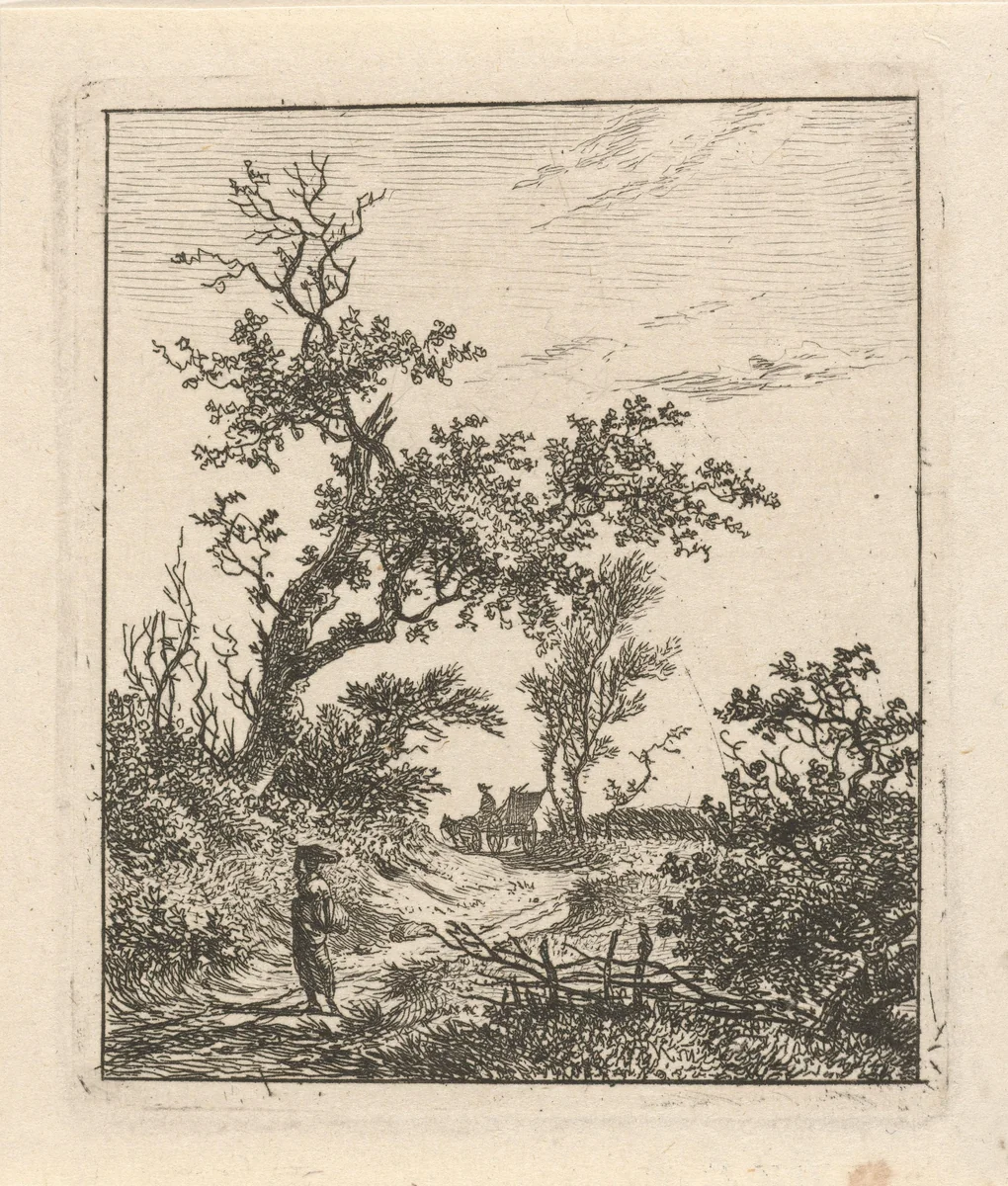 Landschap met vrouw en kar by Hermanus Fock, print, 1781-1822