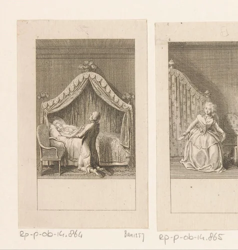 Walstein aan het bed van Caroline by Daniel Nikolaus Chodowiecki, print, 1786
