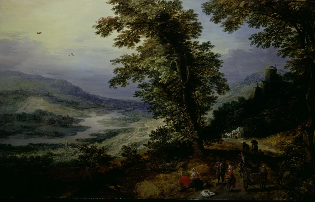 Mountain Road with Travelers by Joos de Momper, painting, 1600-1635