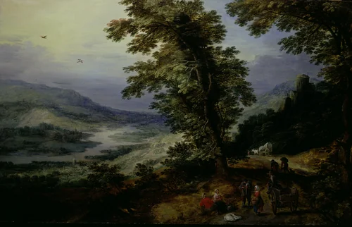 Mountain Road with Travelers by Joos de Momper, painting, 1600-1635