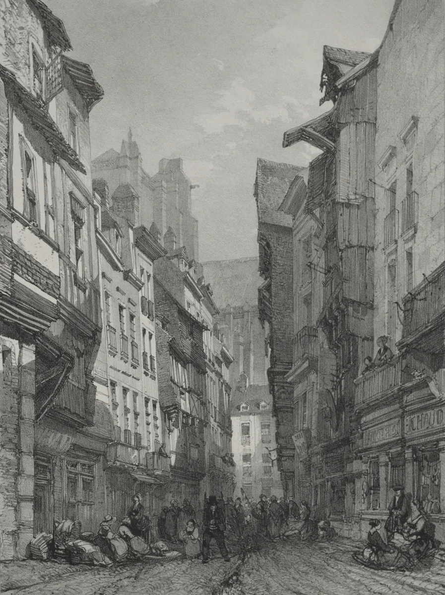 Voyages pittoresques et romantiques dans l'ancienne France. Bretagne: Grande rue vieille à Nantes by Eugène Cicéri, print, 1820-1870