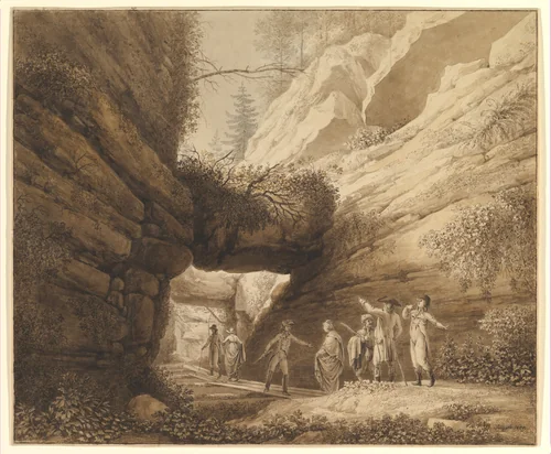 Travelers at the Rock Arch in the Uttewalder Grund by Johann Moritz Gottfried Jentzsch, drawing, 1804