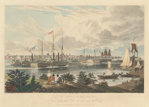 City of Detroit, Michigan: Taken from the Canada Shore near the Ferry by William James Bennett; Frederick K. Grain, print, 1837