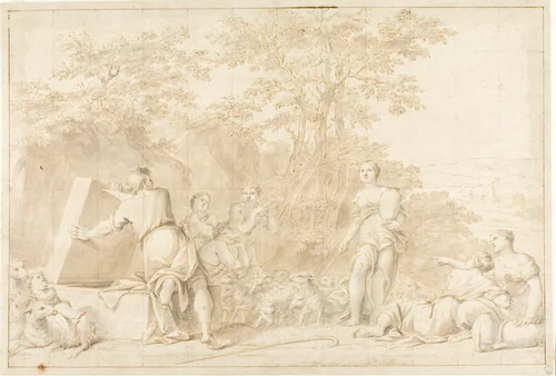 Jacob and Rachel at the Well by Marcantonio Franceschini, drawing, 1668-1799