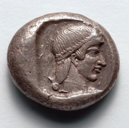 Drachm: Head of Aphrodite, r., within incuse square (reverse) by Unknown, metalwork, -465--449