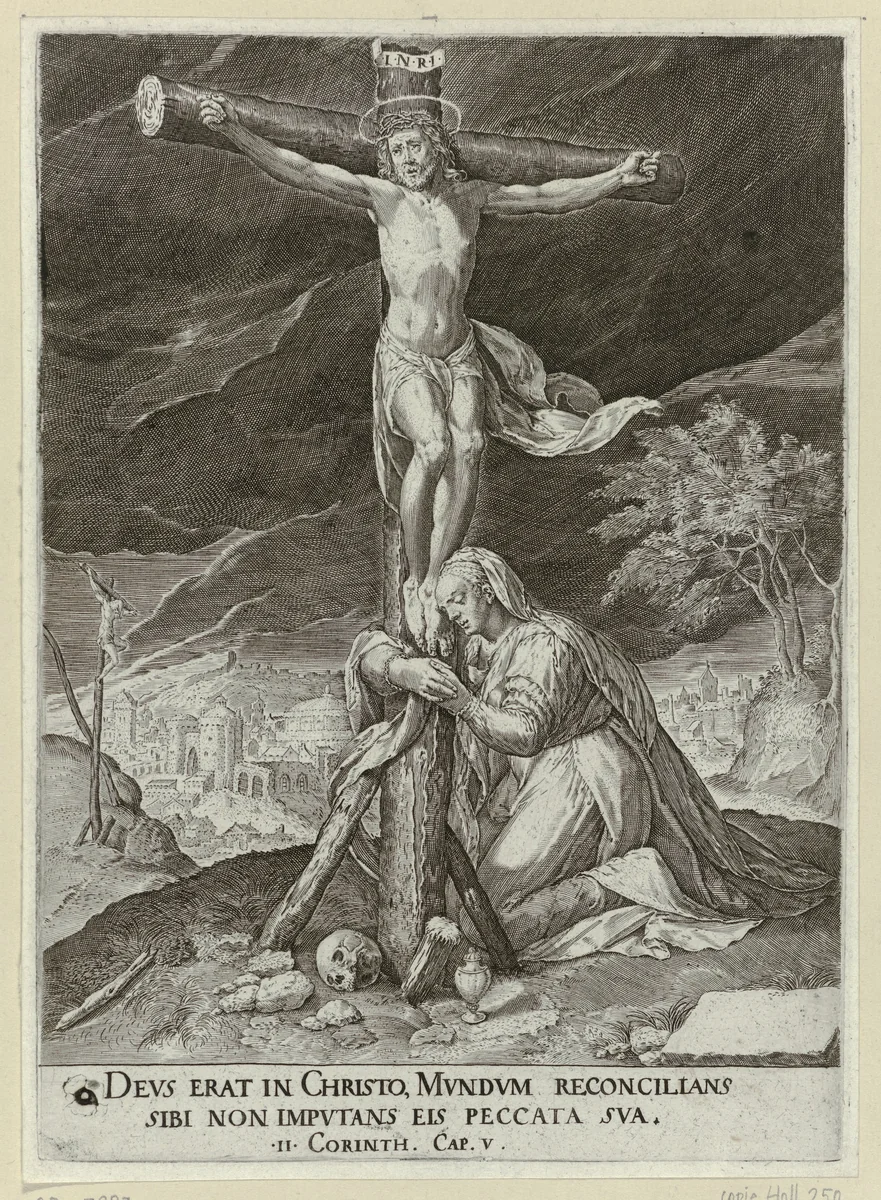 Christus aan het kruis by anonymous, print, 1560-1650