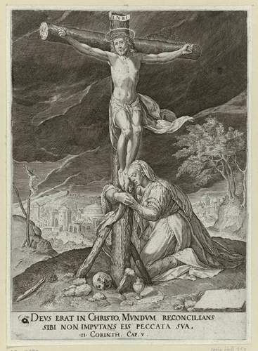 Christus aan het kruis by anonymous, print, 1560-1650