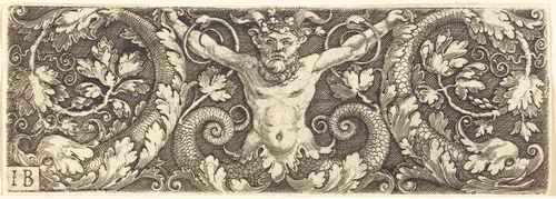 Ornament with Fantastic Satyr and Dolphins by Master IB, print, 1450-1583