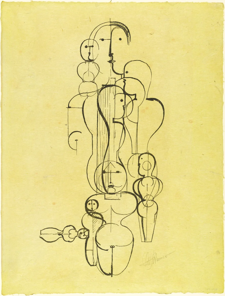 Concentric Group: Figure Plan K1 (Konzentrische Gruppe: Figurenplan K) from the portfolio New European Graphics, 1st Portfolio: Masters of the State Bauhaus, Weimar (Neue europäische Graphik, 1. Mappe: Meister des Staatlichen Bauhauses in Weimar) by Oskar Schlemmer, print, 1921