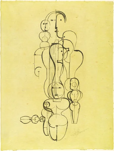 Concentric Group: Figure Plan K1 (Konzentrische Gruppe: Figurenplan K) from the portfolio New European Graphics, 1st Portfolio: Masters of the State Bauhaus, Weimar (Neue europäische Graphik, 1. Mappe: Meister des Staatlichen Bauhauses in Weimar) by Oskar Schlemmer, print, 1921