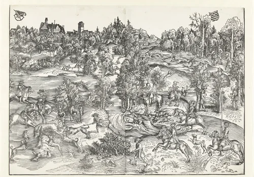 Hertenjacht van het keurvorstelijk hof van Saksen by Unknown, print, 1504-1508