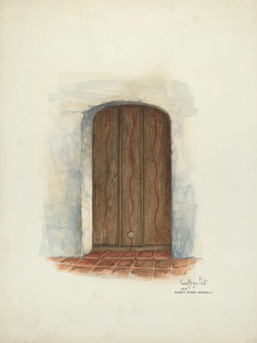 Door, Facade of Mission House by Harry Mann Waddell, index of american design, 1937