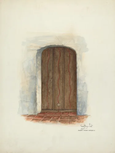 Door, Facade of Mission House by Harry Mann Waddell, index of american design, 1937