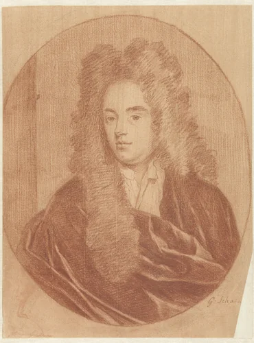 Portret van een man, in ovaal by Godfried Schalcken, drawing, 1653-1706