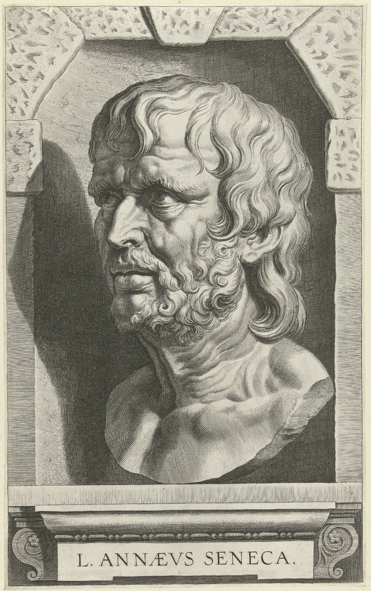 Portretbuste van Seneca by Cornelis Galle, print, 1586-1650