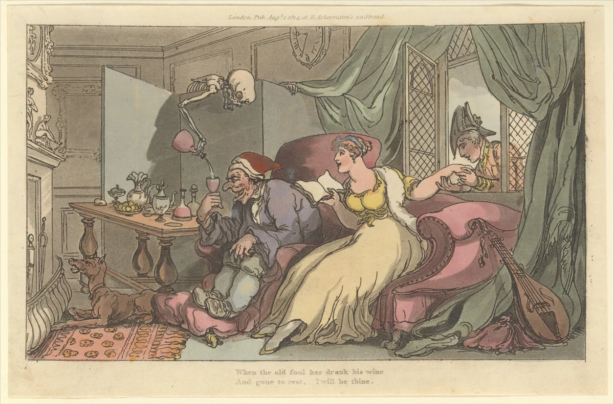 The Honey Moon (The English Dance of Death, plate 13) by Thomas Rowlandson, print, 1814