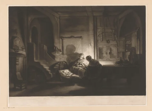 Heilige familie bij avond by James McArdell, print, 1745-1765