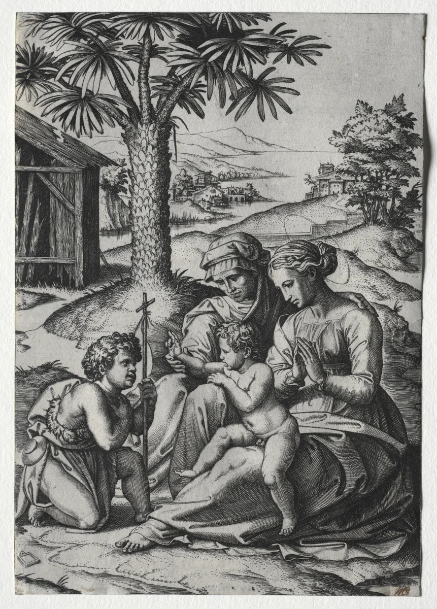 Madonna of the Palm Tree by Marcantonio Raimondi, print, 1515-1530
