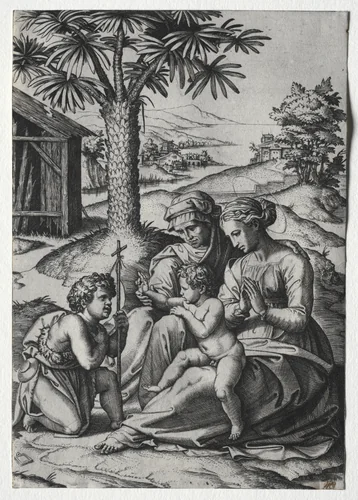 Madonna of the Palm Tree by Marcantonio Raimondi, print, 1515-1530