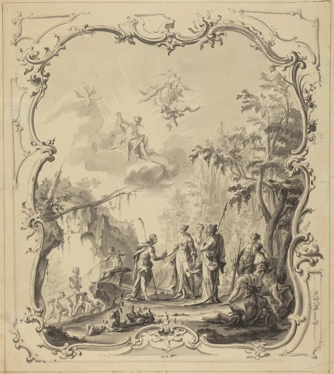 The Judgment of Paris by Dutch 18th Century, drawing, 1745
