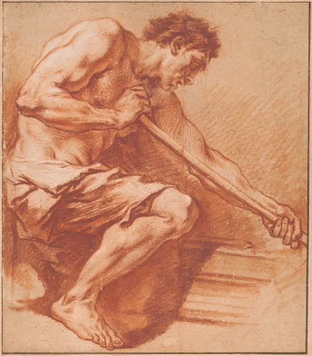 Worker at a Forge by François Boucher, drawing, 1703-1770