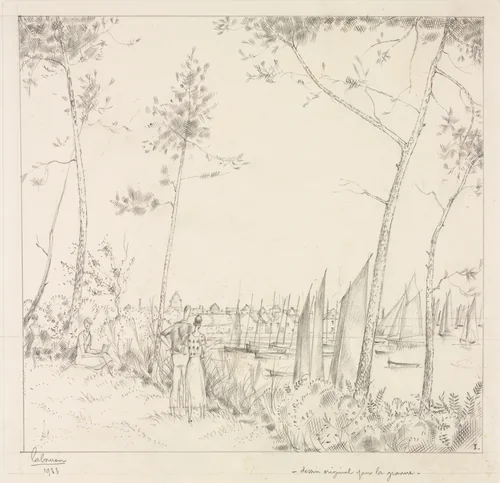 La Promenade sur le Port by Jean-Émile Laboureur, drawing, 1933