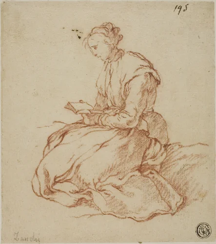 Seated Woman Reading by François Boucher, drawing, 1650-1770