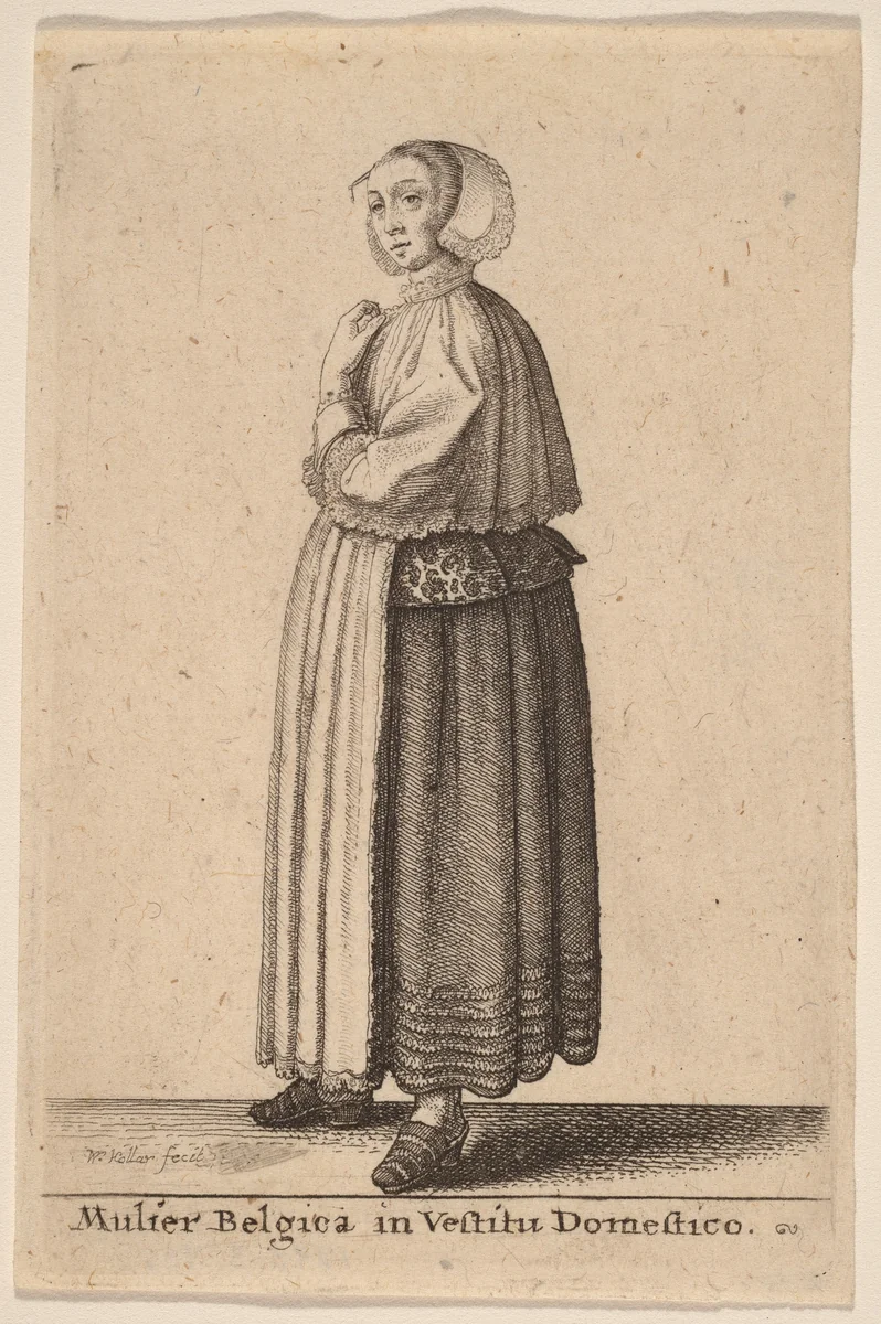 Mulier Belgica in Vestitu Domestico by Wenceslaus Hollar, print, 1643