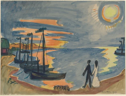 Lovers by the Seashore by Max Pechstein, drawing, 1919