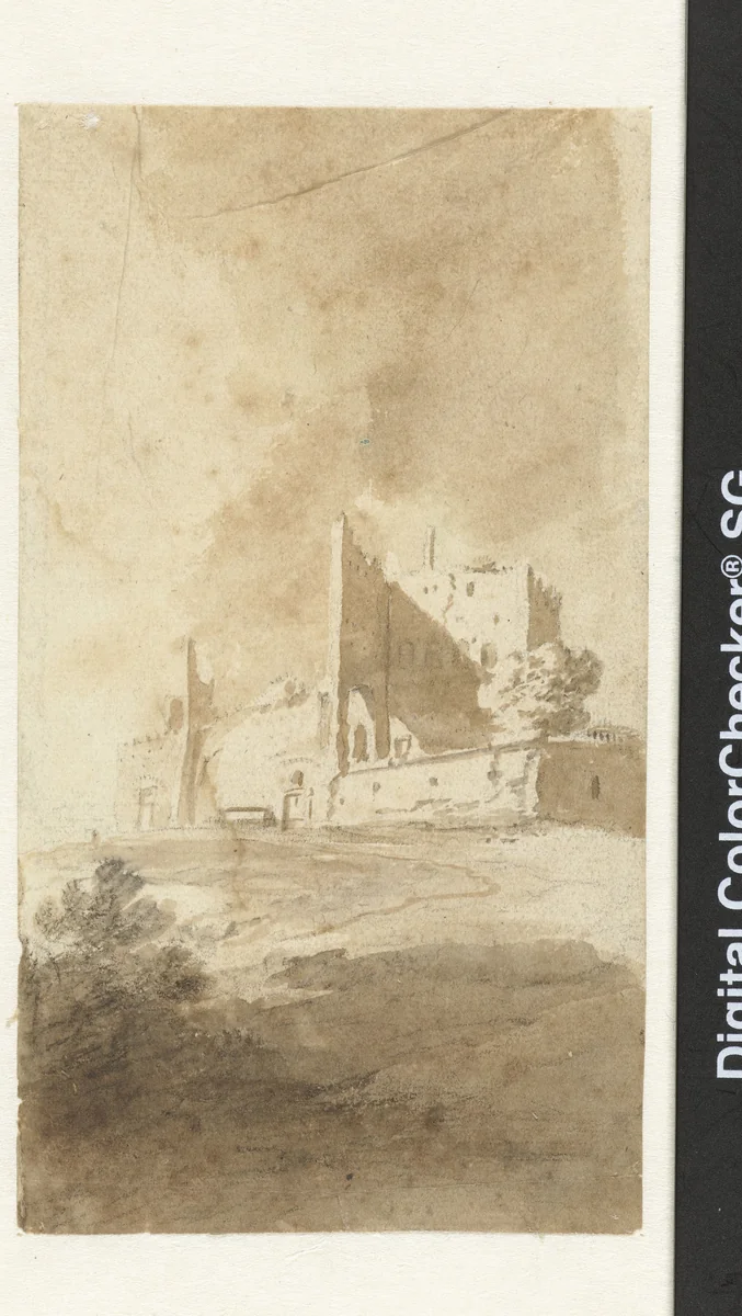 Gezicht op een ruïne by Bartholomeus Breenbergh, drawing, 1624-1629