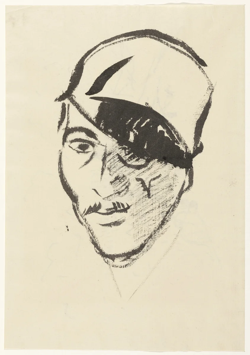 Zelfportret met zwarte ooglap by Rik Wouters, drawing, 1915