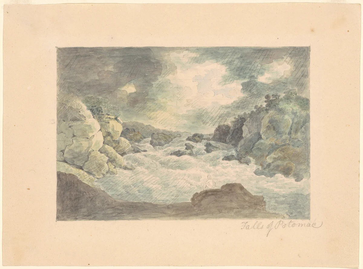 Falls of the Potomac by William Russell Birch, drawing, 1800-1810