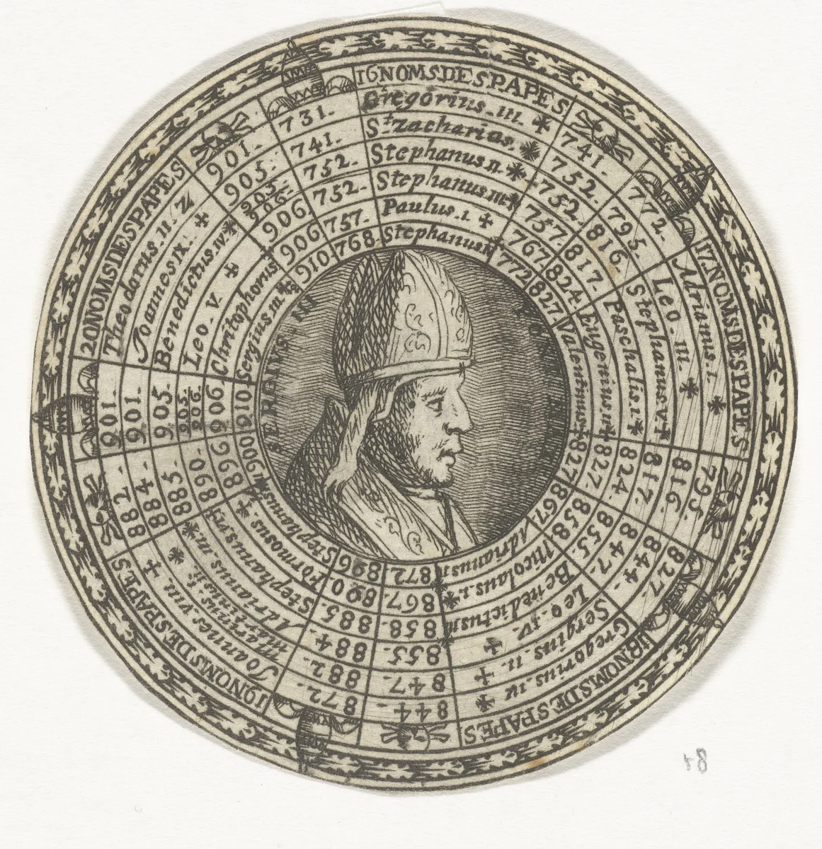 Penning met het portret van paus Sergius III en de namen van de pausen by anonymous, print, 1685-1720