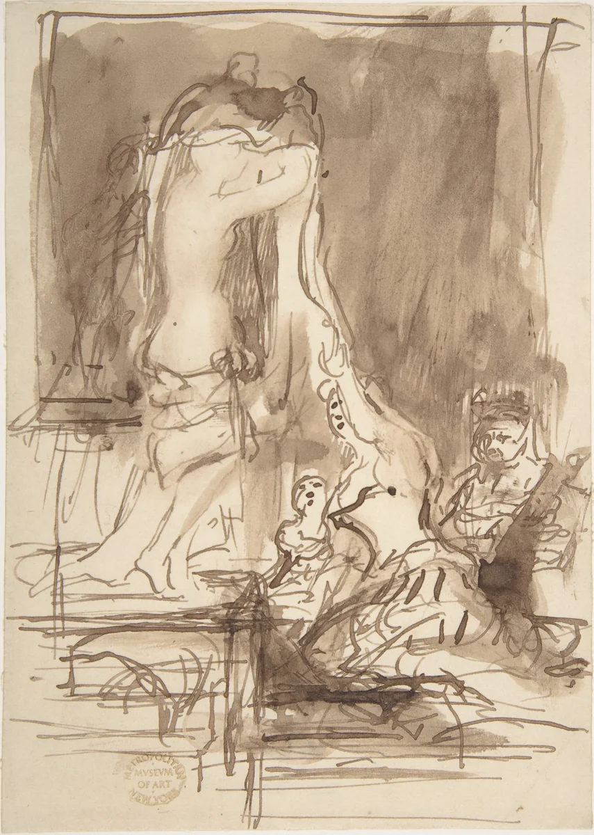 Study for "The Bride at Her Toilet on the Day of Her Wedding" by Sir David Wilkie, drawing, 1833-1838