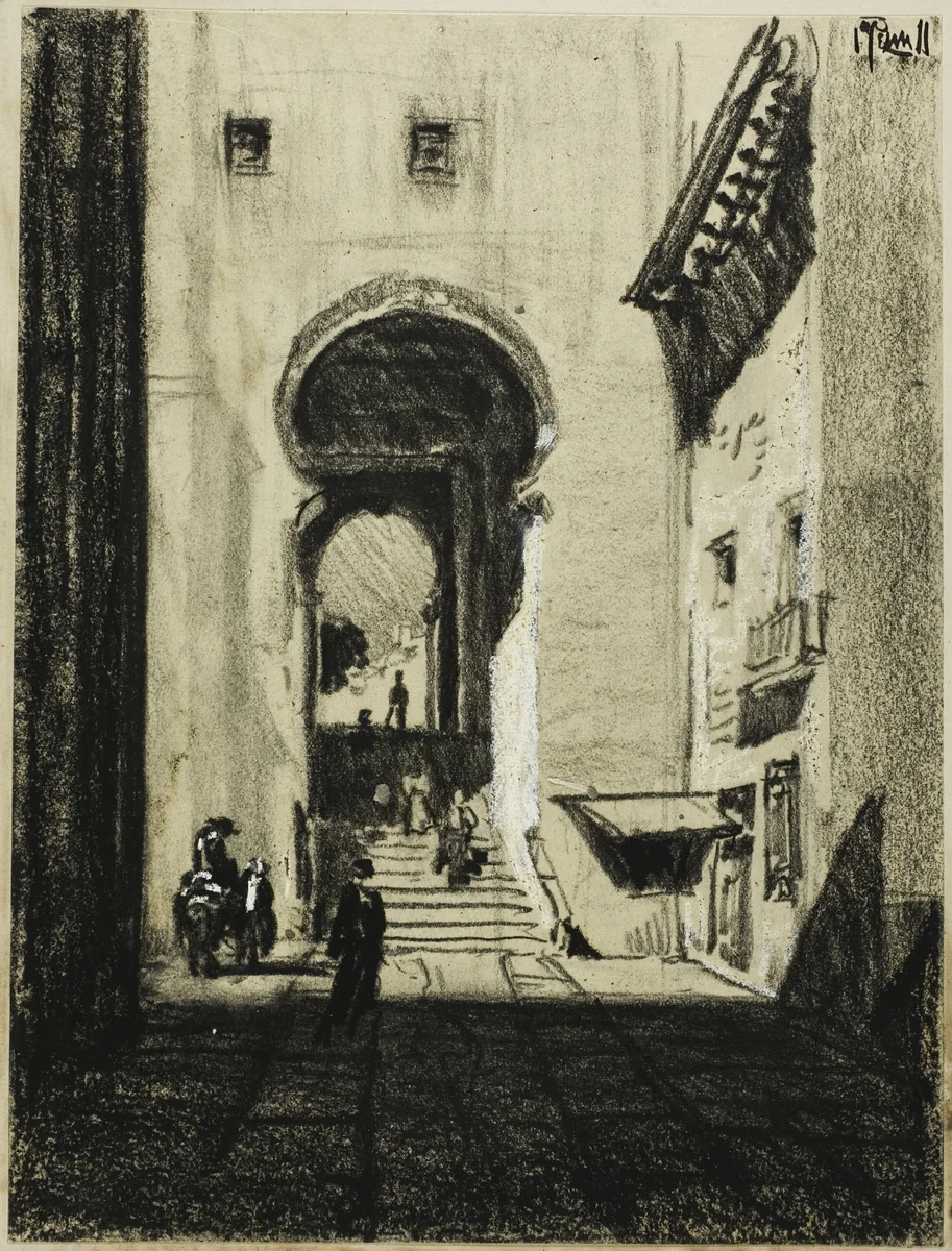 Entrance to Zocodover, Toledo by Joseph Pennell, drawing, 1898-1908
