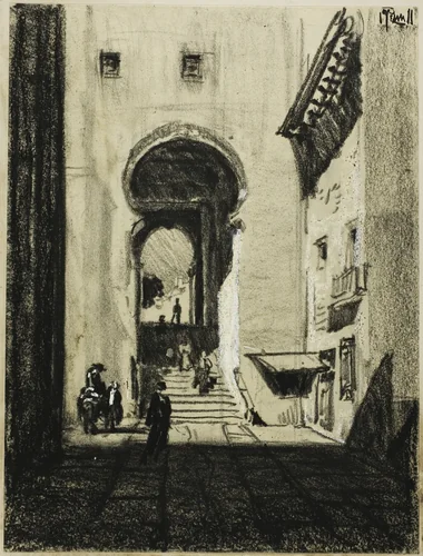 Entrance to Zocodover, Toledo by Joseph Pennell, drawing, 1898-1908