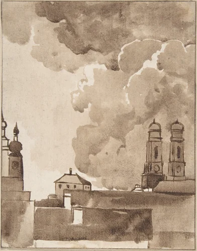 View of Munich with Marienkirche on right by Franz Kobell, drawing, 1769-1822