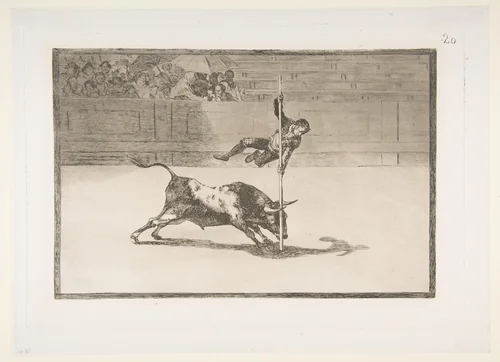 The agility and audacity of Juanito Apiñani in [the ring] at Madrid, plate 20 from "La Tauromaquia" by Goya, print, 1816