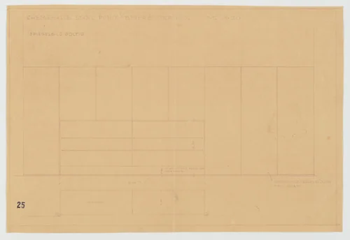 Barcelona Exhibition, German Section, Chemistry Hall, Barcelona, Spain (Elevation and plan. Stand for Poho and Beiersdorf. Vitrine and plywood wall covering.) by Lilly Reich, mies van der rohe archive, 1929