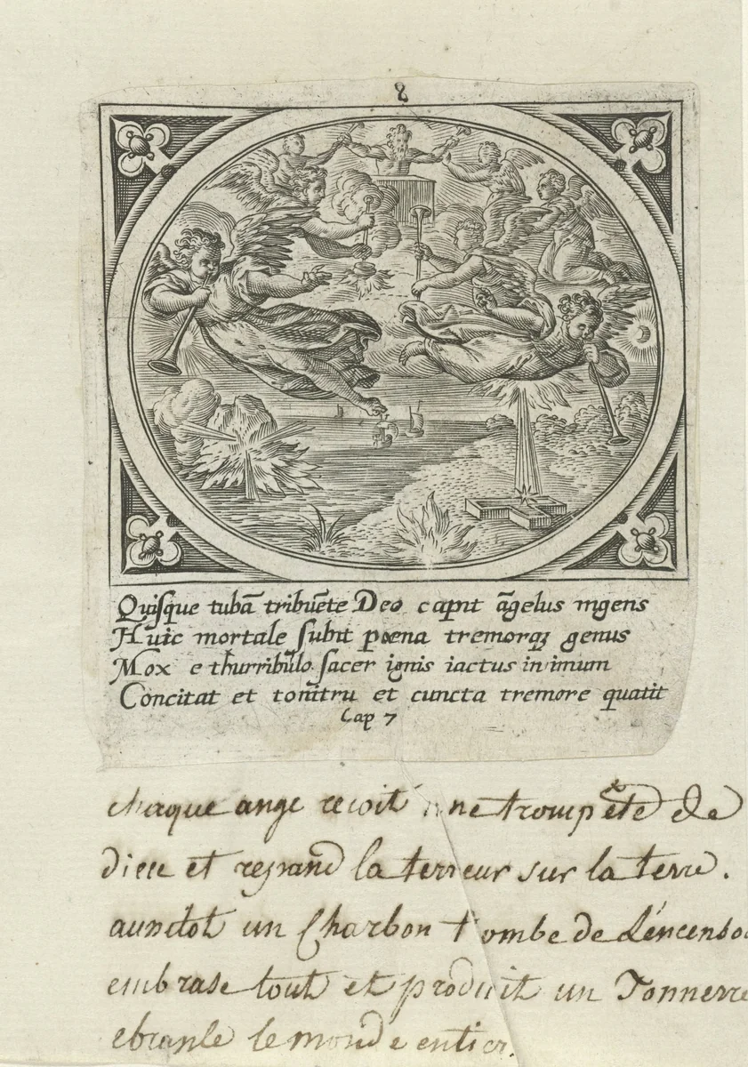 Zeven engelen krijgen een bazuin by Unknown, print, 1585