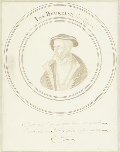 Portret van Jan Beukelsz. van Leyden by John Faber, drawing, 1692